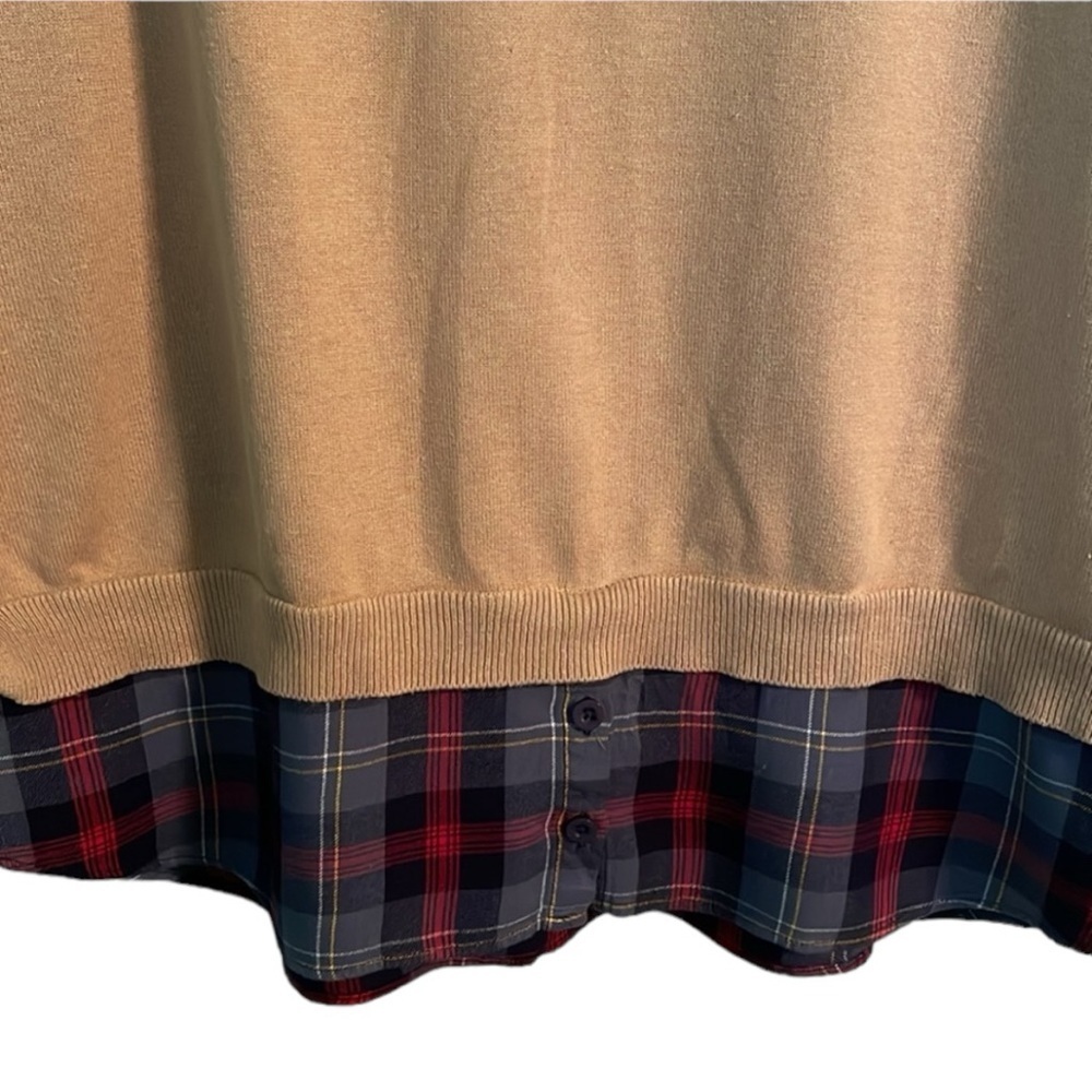 Iman sweater size 2X beige color long sleeve scoop neck plaid shirtlike hem - Picture 2 of 11